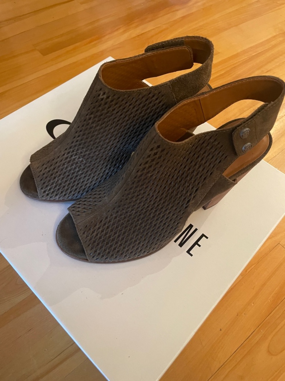 Arturo Chiang Brown Perforated Peep-Toe Slingback Sandals